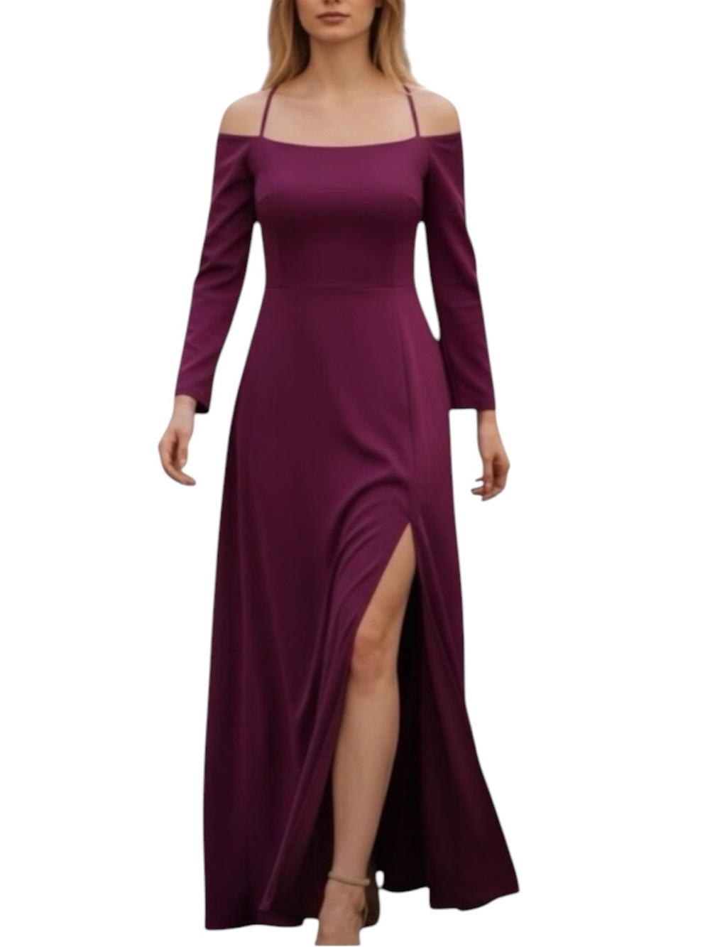 ZARA Plum Off-Shoulder Long Sleeve Slit Maxi Dress NWOT Size M Event Party